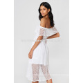 Off Shoulder Short Sleeve White Lace Layered Midi Summer Dress Manufacture Wholesale Fashion Women Apparel (TA0240D)